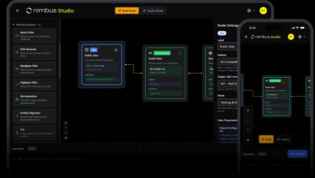 Nimbus Studio: visual BCI pipeline editor on desktop and mobile
